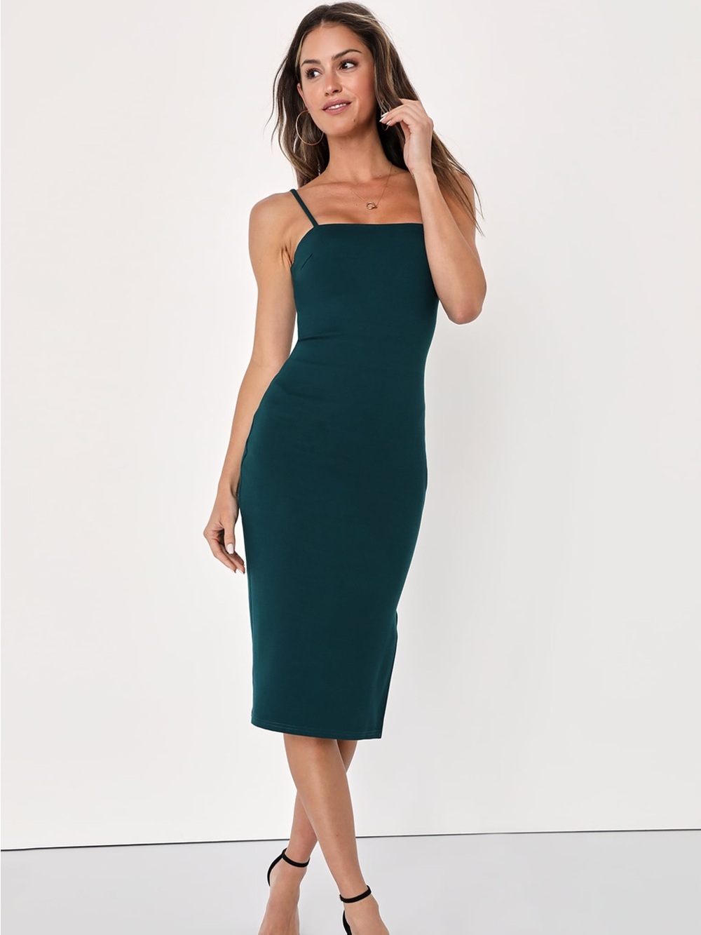 Lulus Paulina Forest Green Bodycon Midi Dress